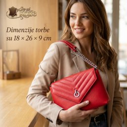 Crvena elegantna ženska kožna torba Bella