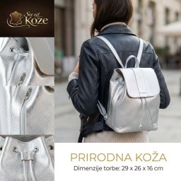 Srebrni elegantni ženski kožni ranac Gloria