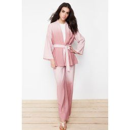 Trendyol Purple Linen Look Woven Kimono Trousers Top and Bottom Set