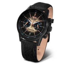 Vostok muški europe gaz-14 limousine chronograph crni elegantni ručni sat sa crnim kožnim kaišem ( vk64/560c691 )