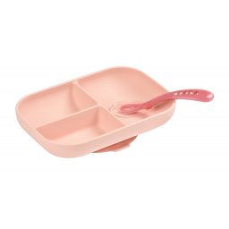 BEABA silikonski set za jelo, 2 dela sa pregradama, pink