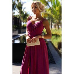 299-19 CHIARA elegant long maxi dress with straps - fuchsia with glitter