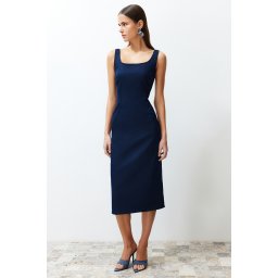 Trendyol Dark Blue Stitching Detailed Denim Midi Dress