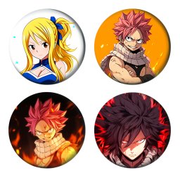Fairy Tail Paket set bedževi 37mm anime (4 kom)
