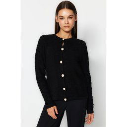 Trendyol Black Soft Texture Accessory Jacket-Look Knitted Cardigan