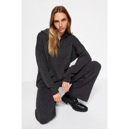 Trendyol Anthracite Wide Fit Zippered Knitwear Bottom-Top Set
