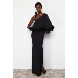 Trendyol Black Body-Sitting Woven Openwork Long Evening Dress