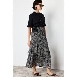 Trendyol Black Animal Patterned Lined Woven Skirt
