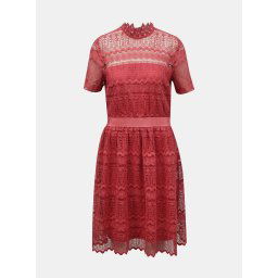 Pink lace dress with stand-up collar VILA Nelly - Women's