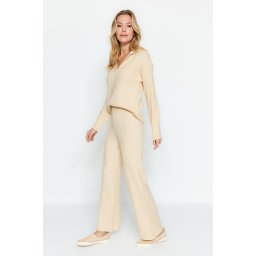 Trendyol Beige More Sustainable Soft Texture Knitwear Bottom-Top Set