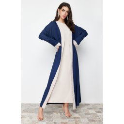 Trendyol Navy Blue Color Blocked Long Woven One Piece Cap & Abaya & Abaya Without Dress
