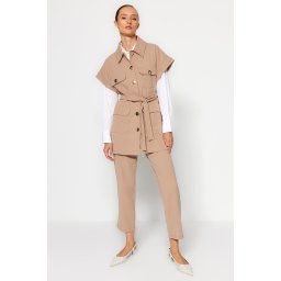 Trendyol Mink Gold Buttoned Vest-Pants Knitted Top and Bottom Set