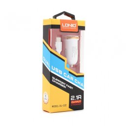 Auto punjac LDNIO DL-C22 dual USB 2.1A sa type C kablom beli