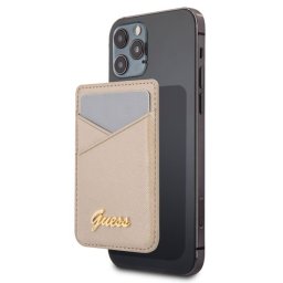 Torbica za kartice Guess Wallet Cardslot Sticker 3M Saffiano Script zlatna (GUCHSSAGO)