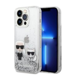 Maska Karl Lagerfeld Hc Liquid Glitter Karl&Choupette za iPhone 14 Pro 6.1 srebrna (KLHCP14LGKCS)