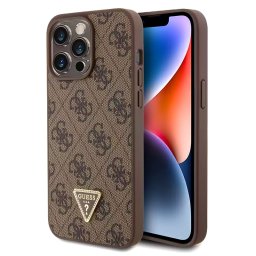 Maska Guess Hc PU Leather 4G Triangle Strass za iPhone 15 Pro Max 6.7 braon (GUHCP15XP4TDPW)