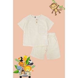 Trendyol Stone Boy 100% Cotton Pocket T-Shirt Shorts Set Cotton Knitted Bottom-Top Set
