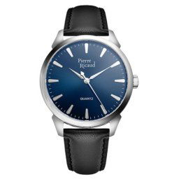 Pierre ricaud muški quartz plavi srebrni elegantni ručni sat sa crnim kožnim kaišem ( p97228.5215q )