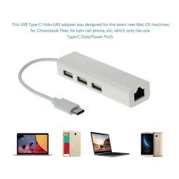 USB hub USB-C-3xUSB2.0 A F+1xRJ45 F 10/100 Mbps