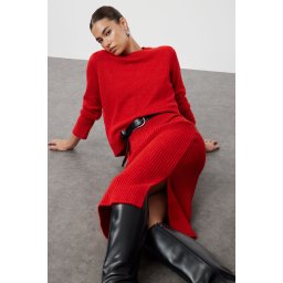 Trendyol Red Soft Textured Knitwear Bottom-Top Set