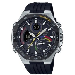 Muški casio edifice crni srebrni sportski ručni sat sa crnim silikonskim kaišem ( ecb-950mp-1aef )