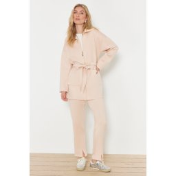 Trendyol Stone Diver/Scuba Tie Detailed Knitted Top and Bottom Set