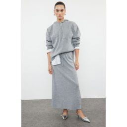 Trendyol Gray Hooded Skirted Knitwear Top-Bottom Set