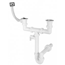 Sifon za dvodelnu sudoperu STYRON sa piletom Ø70 prelivom i priklj. za vm. 6/4xØ40