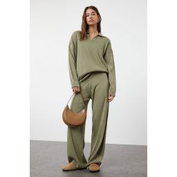 Trendyol Khaki Polo Neck Knitwear Sweater Trousers Bottom-Top Set