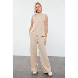 Trendyol Beige Thessaloniki Knitted Sleeveless Blouse and Trousers Top-Bottom Set
