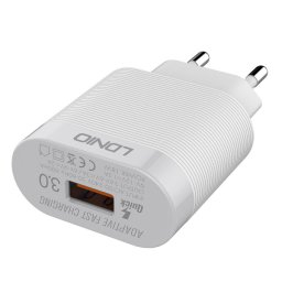 Kucni punjac LDNIO A303Q USB 5V/3A FAST CHARGING QC 3.0 + Type-C kabel beli