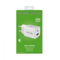 Celly punjač 20W PD USB-A + USB-C bela