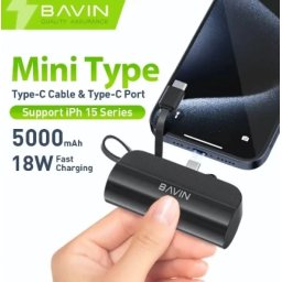 Prenosiva baterija Bavin Power bank 5000mAh USB-C port + kabl type-C crna