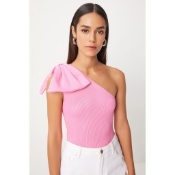 Happiness İstanbul Women's Pink Bow One Shoulder Knitted Blouse