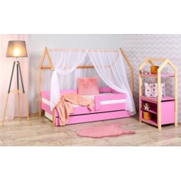 Krevet kućica sa fiokom i dušekom 180x80 DOMEK - ROZE (bukva) ( 77000 )