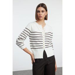 Trendyol Ecru Soft Texture Crew Neck Jacket Look Knitwear Cardigan