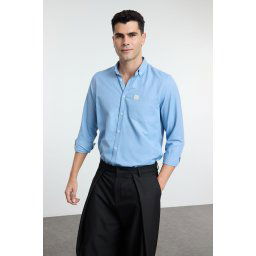 Trendyol Indigo Regular Fit Label Detailed Chambray Easy Iron Shirt