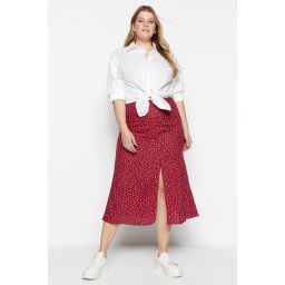 Trendyol Curve Brick Animal Patterned Slit Unlined Midi/Medium Length Viscose Woven Skirt