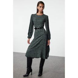 Trendyol Khaki Animal Midi Woven Dress