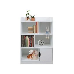 Kinder home dečija drvena polica za odlaganje knjiga i igračaka na 4 nivoa sa vratima beli ( TF5473 )