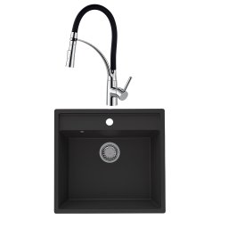 SET: Granitna sudopera SanDonna Selena + slavina Andra Chrome Black + sifon
