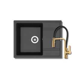 Granitna sudopera Florentina Lipsi 650 boja crna MAT i Andra Gold/Black tuš slavina