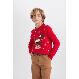 DEFACTO Boy's New Year Themed Crew Neck Sweater