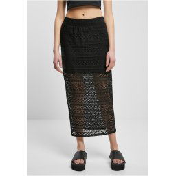 Women's Stretch Crochet Lace Midi Skirt Black