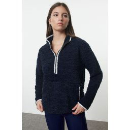 Trendyol Navy Blue Plush Knitted Sports Sweatshirt