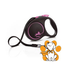 Flexi Black Design Povodac Sa Trakom i Regulacijom Za Pse Do 25kg, 5m, Roze