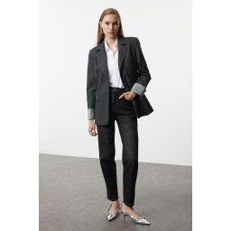 Trendyol Anthracite Cuff Detailed Woven Blazer Jacket