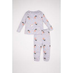 DEFACTO Baby Girl Pajama Set Patterned Long Sleeve Top Elastic Waist Long Bottom