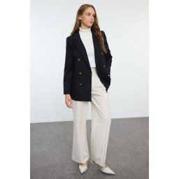 Trendyol Black Button Detailed Woven Blazer Jacket