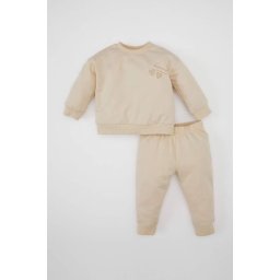 DEFACTO Baby Girl 2-Piece Set Crew Neck Printed Sweatshirt Jogger Sweatpants